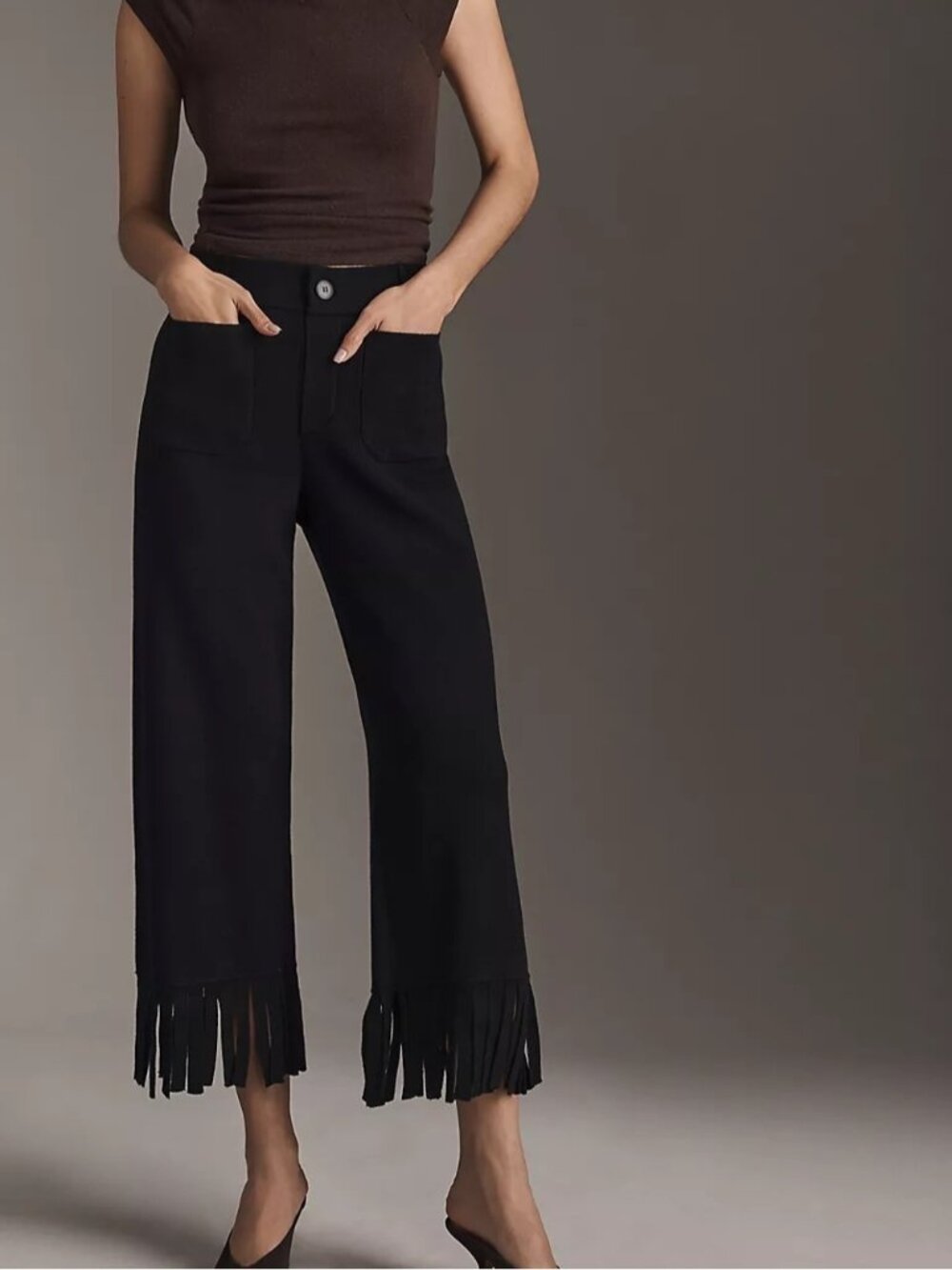 NWT Size S - Maeve Colette Knit Fringe High-Rise Wide-Leg Cropped Pants (US$178)